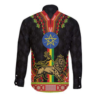Ethiopia Culture Long Sleeve Button Shirt Lion of Judah with The Star Seal - Dashiki Style