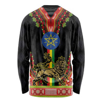 Ethiopia Culture Long Sleeve Shirt Lion of Judah with The Star Seal - Dashiki Style