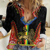 Ethiopia Culture Women Casual Shirt Lion of Judah with The Star Seal - Dashiki Style - Wonder Print Shop