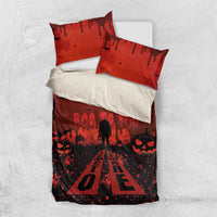 Halloween Nightmare Bedding Set Pumpkin-faced Jack O Lantern With a Scary Smile Blood Vibe - Wonder Print Shop