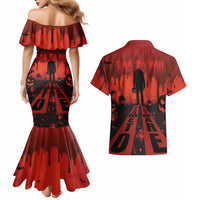 Halloween Nightmare Couples Matching Mermaid Dress and Hawaiian Shirt Pumpkin-faced Jack O Lantern With a Scary Smile Blood Vibe - Wonder Print Shop