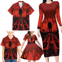 Halloween Nightmare Family Matching Long Sleeve Bodycon Dress and Hawaiian Shirt Pumpkin-faced Jack O Lantern With a Scary Smile Blood Vibe - Wonder Print Shop