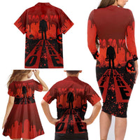 Halloween Nightmare Family Matching Long Sleeve Bodycon Dress and Hawaiian Shirt Pumpkin-faced Jack O Lantern With a Scary Smile Blood Vibe - Wonder Print Shop