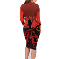 Halloween Nightmare Family Matching Long Sleeve Bodycon Dress and Hawaiian Shirt Pumpkin-faced Jack O Lantern With a Scary Smile Blood Vibe - Wonder Print Shop