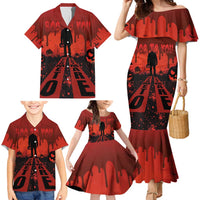 Halloween Nightmare Family Matching Mermaid Dress and Hawaiian Shirt Pumpkin-faced Jack O Lantern With a Scary Smile Blood Vibe - Wonder Print Shop