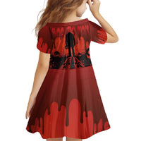 Halloween Nightmare Family Matching Off The Shoulder Long Sleeve Dress and Hawaiian Shirt Pumpkin-faced Jack O Lantern With a Scary Smile Blood Vibe - Wonder Print Shop