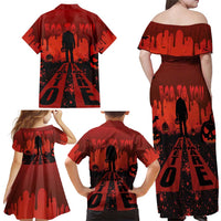 Halloween Nightmare Family Matching Off Shoulder Maxi Dress and Hawaiian Shirt Pumpkin-faced Jack O Lantern With a Scary Smile Blood Vibe - Wonder Print Shop
