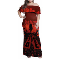 Halloween Nightmare Family Matching Off Shoulder Maxi Dress and Hawaiian Shirt Pumpkin-faced Jack O Lantern With a Scary Smile Blood Vibe - Wonder Print Shop