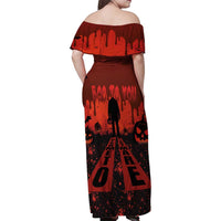 Halloween Nightmare Family Matching Off Shoulder Maxi Dress and Hawaiian Shirt Pumpkin-faced Jack O Lantern With a Scary Smile Blood Vibe - Wonder Print Shop