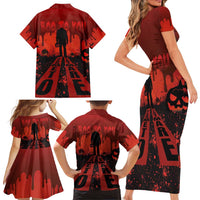Halloween Nightmare Family Matching Short Sleeve Bodycon Dress and Hawaiian Shirt Pumpkin-faced Jack O Lantern With a Scary Smile Blood Vibe - Wonder Print Shop