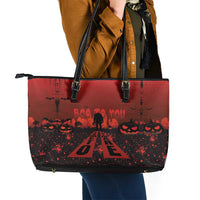 Halloween Nightmare Leather Tote Bag Pumpkin-faced Jack O Lantern With a Scary Smile Blood Vibe - Wonder Print Shop