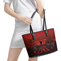 Halloween Nightmare Leather Tote Bag Pumpkin-faced Jack O Lantern With a Scary Smile Blood Vibe - Wonder Print Shop