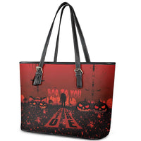 Halloween Nightmare Leather Tote Bag Pumpkin-faced Jack O Lantern With a Scary Smile Blood Vibe - Wonder Print Shop