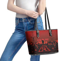 Halloween Nightmare Leather Tote Bag Pumpkin-faced Jack O Lantern With a Scary Smile Blood Vibe - Wonder Print Shop