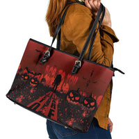 Halloween Nightmare Leather Tote Bag Pumpkin-faced Jack O Lantern With a Scary Smile Blood Vibe - Wonder Print Shop