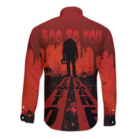 Halloween Nightmare Long Sleeve Button Shirt Pumpkin-faced Jack O Lantern With a Scary Smile Blood Vibe - Wonder Print Shop