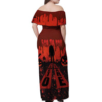 Halloween Nightmare Off Shoulder Maxi Dress Pumpkin-faced Jack O Lantern With a Scary Smile Blood Vibe - Wonder Print Shop