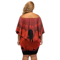 Halloween Nightmare Off Shoulder Short Dress Pumpkin-faced Jack O Lantern With a Scary Smile Blood Vibe - Wonder Print Shop