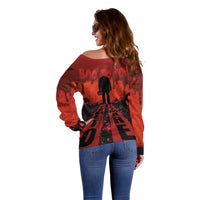 Halloween Nightmare Off Shoulder Sweater Pumpkin-faced Jack O Lantern With a Scary Smile Blood Vibe - Wonder Print Shop