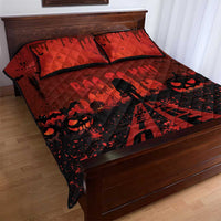 Halloween Nightmare Quilt Bed Set Pumpkin-faced Jack O Lantern With a Scary Smile Blood Vibe - Wonder Print Shop