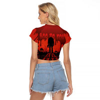 Halloween Nightmare Raglan Cropped T Shirt Pumpkin-faced Jack O Lantern With a Scary Smile Blood Vibe - Wonder Print Shop