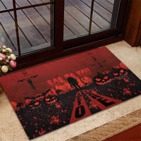 Halloween Nightmare Rubber Doormat Pumpkin-faced Jack O Lantern With a Scary Smile Blood Vibe - Wonder Print Shop