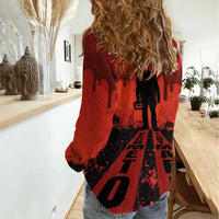 Halloween Nightmare Women Casual Shirt Pumpkin-faced Jack O Lantern With a Scary Smile Blood Vibe - Wonder Print Shop