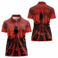 Halloween Nightmare Women Polo Shirt Pumpkin-faced Jack O Lantern With a Scary Smile Blood Vibe - Wonder Print Shop