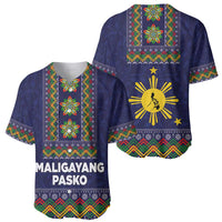 Philippines Merry Christmas Baseball Jersey Maligayang Pasko with Parol and Xmas Pattern Barong Style - Wonder Print Shop