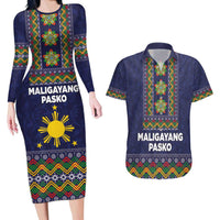 Philippines Merry Christmas Couples Matching Long Sleeve Bodycon Dress and Hawaiian Shirt Maligayang Pasko with Parol and Xmas Pattern Barong Style - Wonder Print Shop