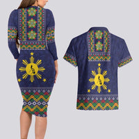 Philippines Merry Christmas Couples Matching Long Sleeve Bodycon Dress and Hawaiian Shirt Maligayang Pasko with Parol and Xmas Pattern Barong Style - Wonder Print Shop