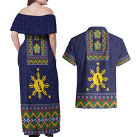 Philippines Merry Christmas Couples Matching Off Shoulder Maxi Dress and Hawaiian Shirt Maligayang Pasko with Parol and Xmas Pattern Barong Style - Wonder Print Shop