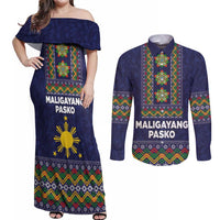 Philippines Merry Christmas Couples Matching Off Shoulder Maxi Dress and Long Sleeve Button Shirt Maligayang Pasko with Parol and Xmas Pattern Barong Style - Wonder Print Shop