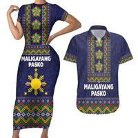 Philippines Merry Christmas Couples Matching Short Sleeve Bodycon Dress and Hawaiian Shirt Maligayang Pasko with Parol and Xmas Pattern Barong Style - Wonder Print Shop