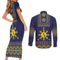 Philippines Merry Christmas Couples Matching Short Sleeve Bodycon Dress and Long Sleeve Button Shirt Maligayang Pasko with Parol and Xmas Pattern Barong Style - Wonder Print Shop