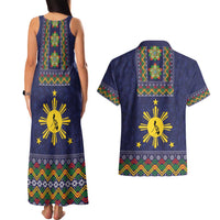 Philippines Merry Christmas Couples Matching Tank Maxi Dress and Hawaiian Shirt Maligayang Pasko with Parol and Xmas Pattern Barong Style - Wonder Print Shop