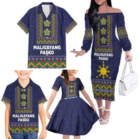 Philippines Merry Christmas Family Matching Off The Shoulder Long Sleeve Dress and Hawaiian Shirt Maligayang Pasko with Parol and Xmas Pattern Barong Style - Wonder Print Shop