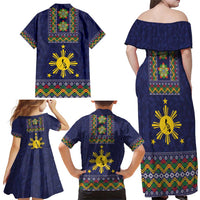 Philippines Merry Christmas Family Matching Off Shoulder Maxi Dress and Hawaiian Shirt Maligayang Pasko with Parol and Xmas Pattern Barong Style - Wonder Print Shop