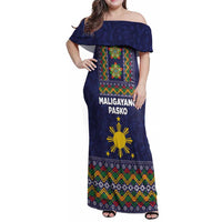 Philippines Merry Christmas Family Matching Off Shoulder Maxi Dress and Hawaiian Shirt Maligayang Pasko with Parol and Xmas Pattern Barong Style - Wonder Print Shop