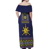 Philippines Merry Christmas Family Matching Off Shoulder Maxi Dress and Hawaiian Shirt Maligayang Pasko with Parol and Xmas Pattern Barong Style - Wonder Print Shop