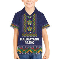 Philippines Merry Christmas Family Matching Off Shoulder Maxi Dress and Hawaiian Shirt Maligayang Pasko with Parol and Xmas Pattern Barong Style - Wonder Print Shop