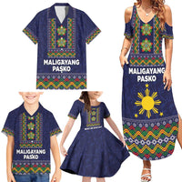 Philippines Merry Christmas Family Matching Summer Maxi Dress and Hawaiian Shirt Maligayang Pasko with Parol and Xmas Pattern Barong Style - Wonder Print Shop