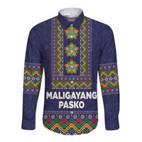 Philippines Merry Christmas Long Sleeve Button Shirt Maligayang Pasko with Parol and Xmas Pattern Barong Style - Wonder Print Shop