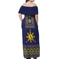 Philippines Merry Christmas Off Shoulder Maxi Dress Maligayang Pasko with Parol and Xmas Pattern Barong Style - Wonder Print Shop