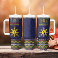 Philippines Merry Christmas Tumbler With Handle Maligayang Pasko with Parol and Xmas Pattern Barong Style - Wonder Print Shop