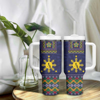 Philippines Merry Christmas Tumbler With Handle Maligayang Pasko with Parol and Xmas Pattern Barong Style - Wonder Print Shop