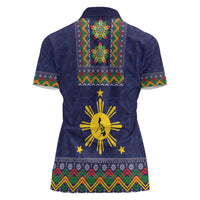 Philippines Merry Christmas Women Polo Shirt Maligayang Pasko with Parol and Xmas Pattern Barong Style - Wonder Print Shop