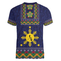 Philippines Merry Christmas Women V-Neck T-Shirt Maligayang Pasko with Parol and Xmas Pattern Barong Style - Wonder Print Shop