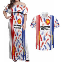 Custom Philippines Champions Football Jersey Couples Matching Off Shoulder Maxi Dress and Hawaiian Shirt - Wonder Print Shop