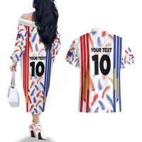 Custom Philippines Champions Football Jersey Couples Matching Off The Shoulder Long Sleeve Dress and Hawaiian Shirt - Wonder Print Shop